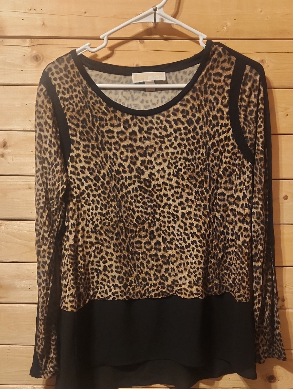 Womens Michael Kors Chiffon-Hem Leopard Print Shirt Size Medium